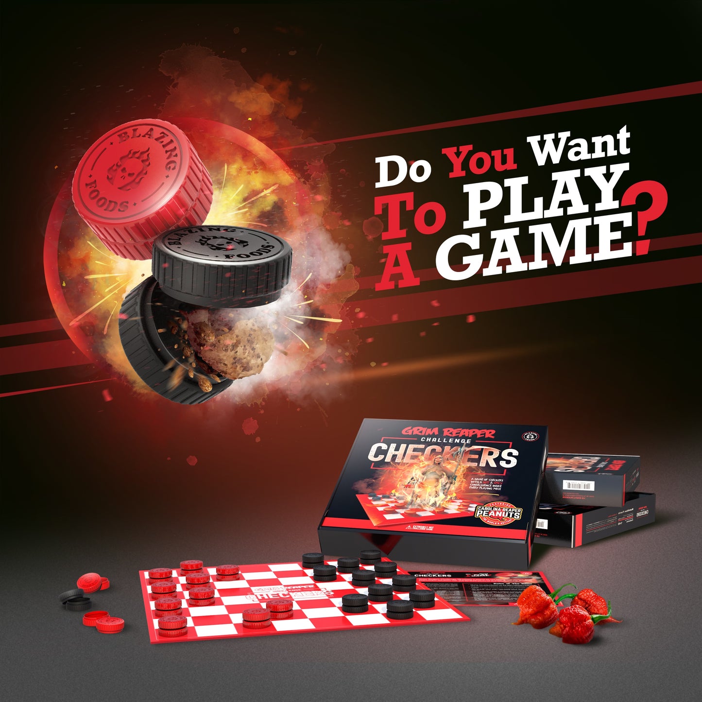 Grim Reaper Challenge - Checkers Board Game with World's Hottest Carolina Reaper Peanuts