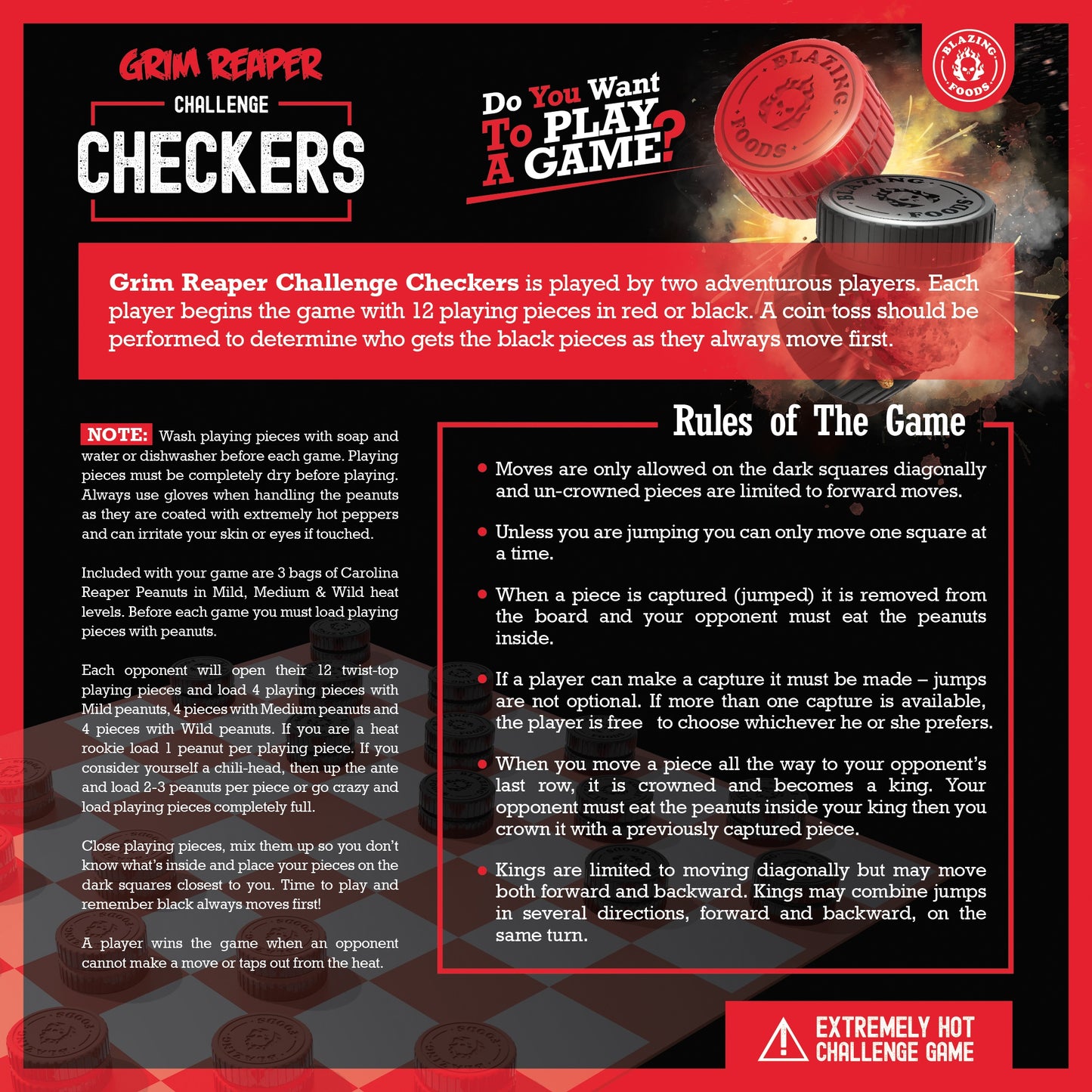 Grim Reaper Challenge - Checkers Board Game with World's Hottest Carolina Reaper Peanuts