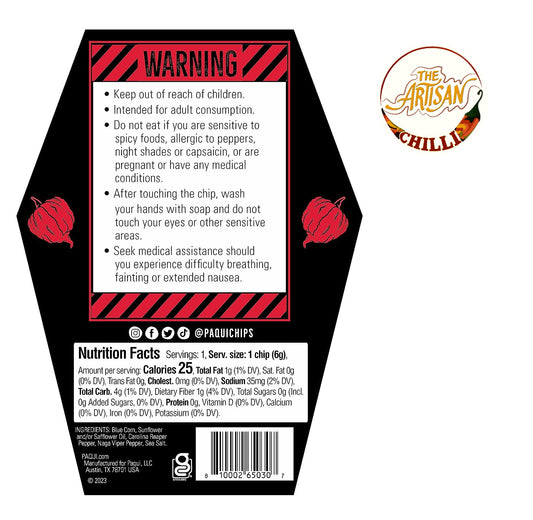 Paqui One Chip Challenge 2023 - World's Hottest Carolina Reaper Tortilla Chip