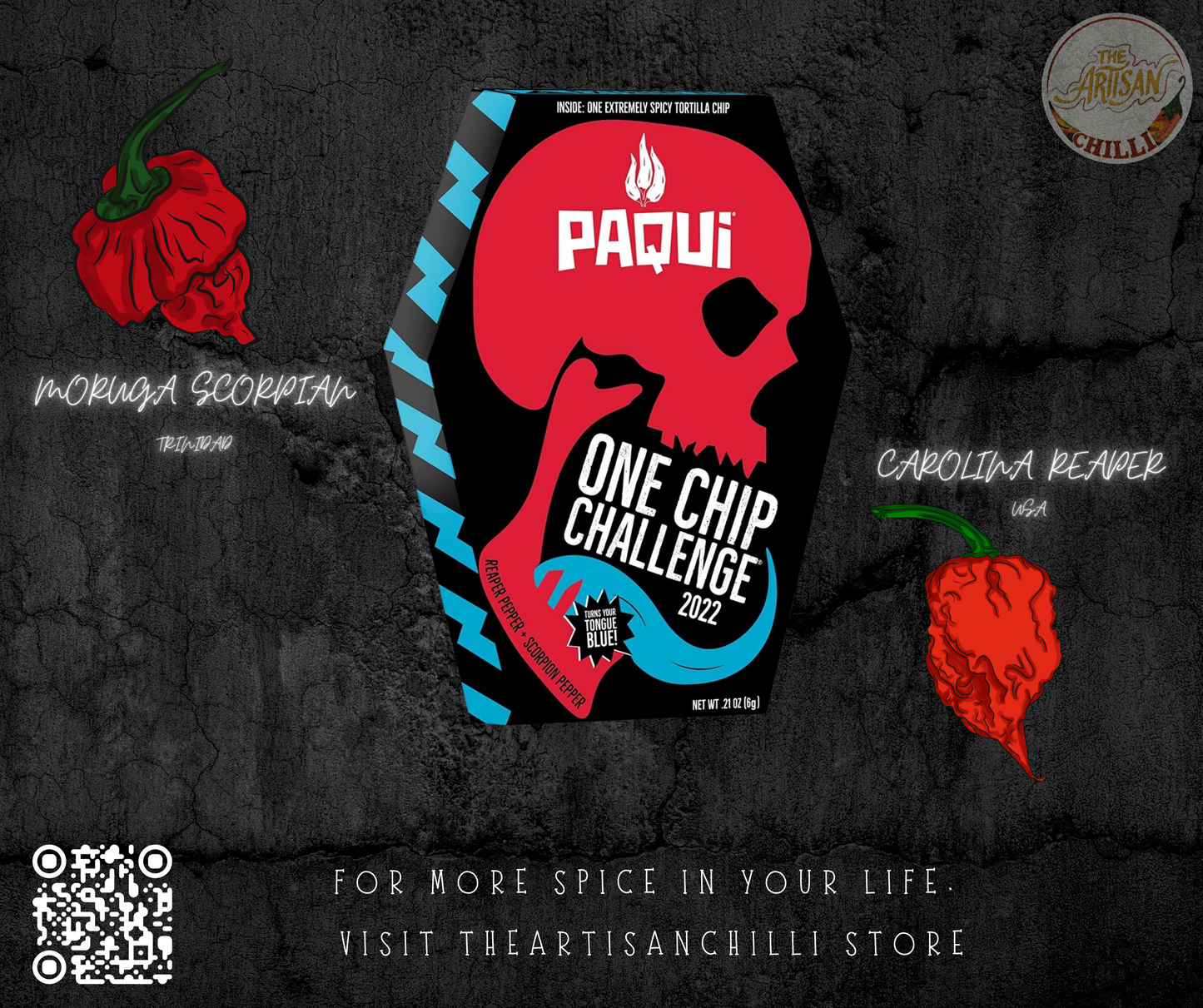 Paqui One Chip Challenge 2022 - World's Hottest Carolina Reaper Tortilla Chip